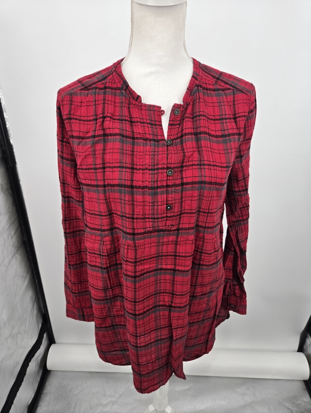 ANTHROPOLOGIE Holding Horses Red Plaid LS Popover Tunic XS (6807)
